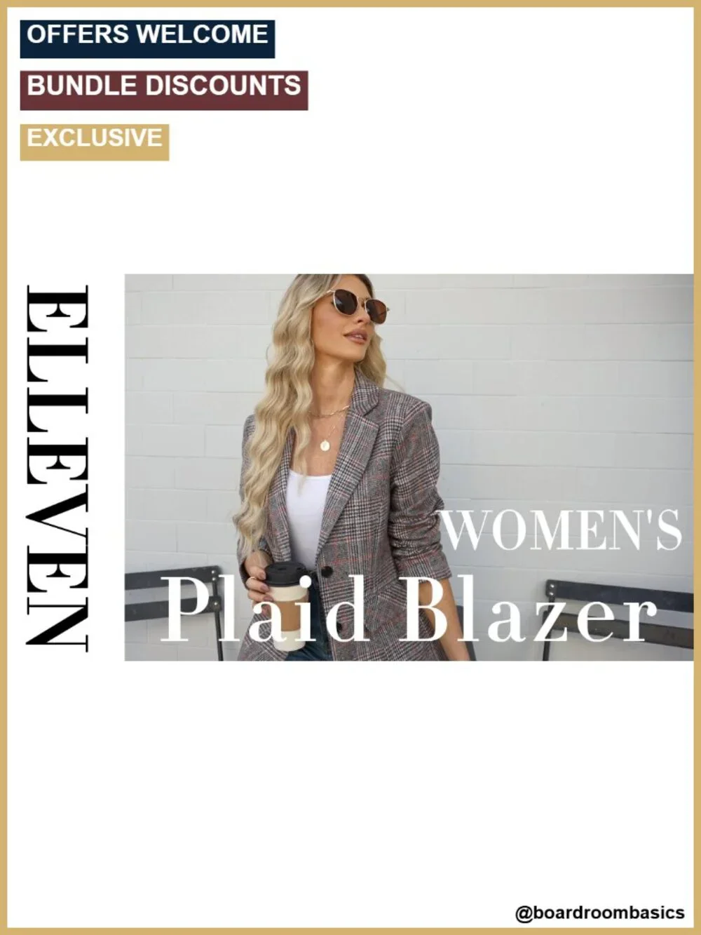Women's Business Casual Plaid Blazer Notched Lapel Long Sleeve Blazer with